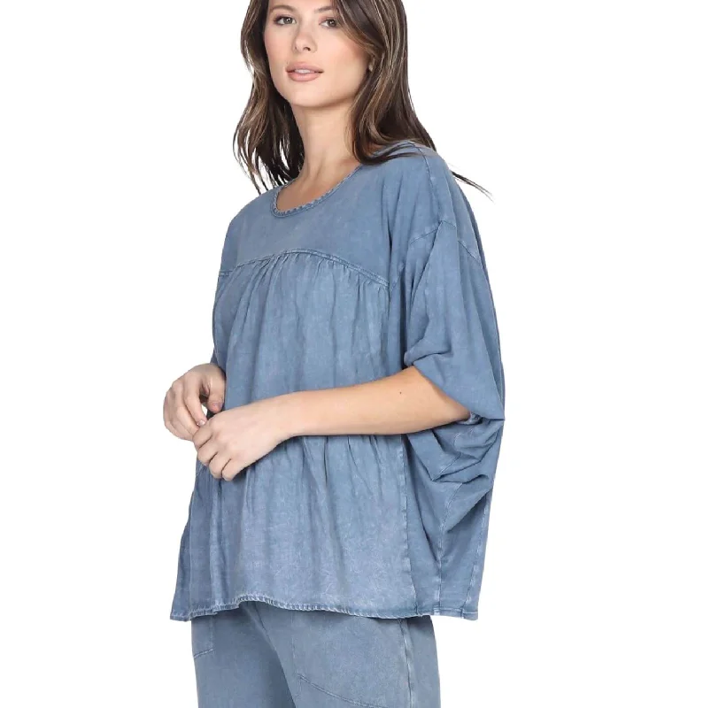 Special Discount Linen Contrast Top with Pleating in Front Made in USA