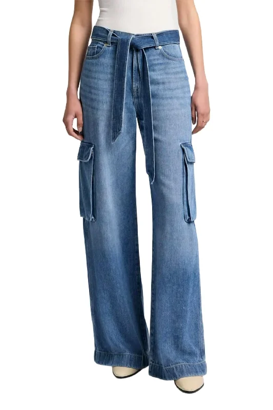 Take Advantage Dream Cargo Palazzo Denim Jeans In Mid Blue