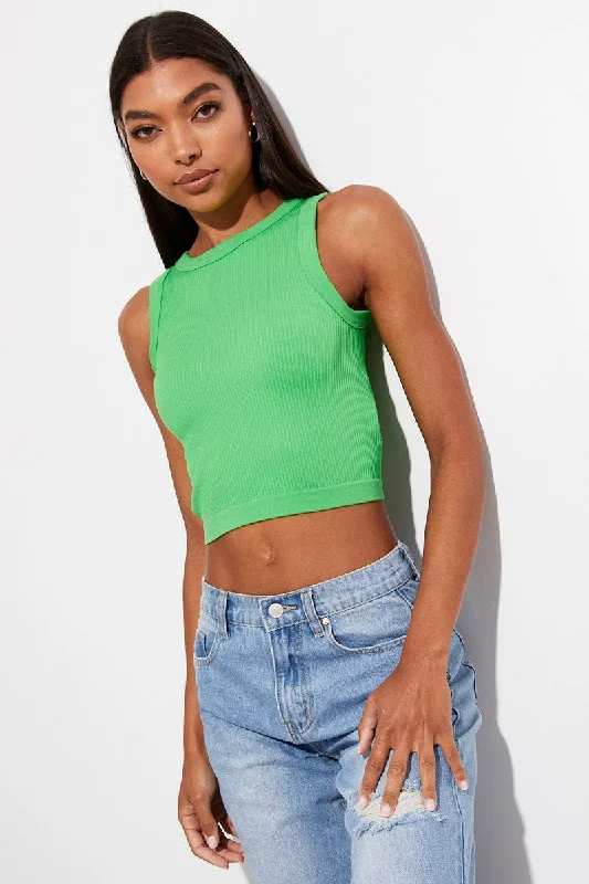 Best Seller Green Seamless Rib Tank Top