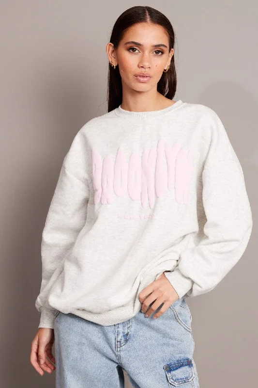 Weekend Special Grey Graphic Sweater Long Sleeve