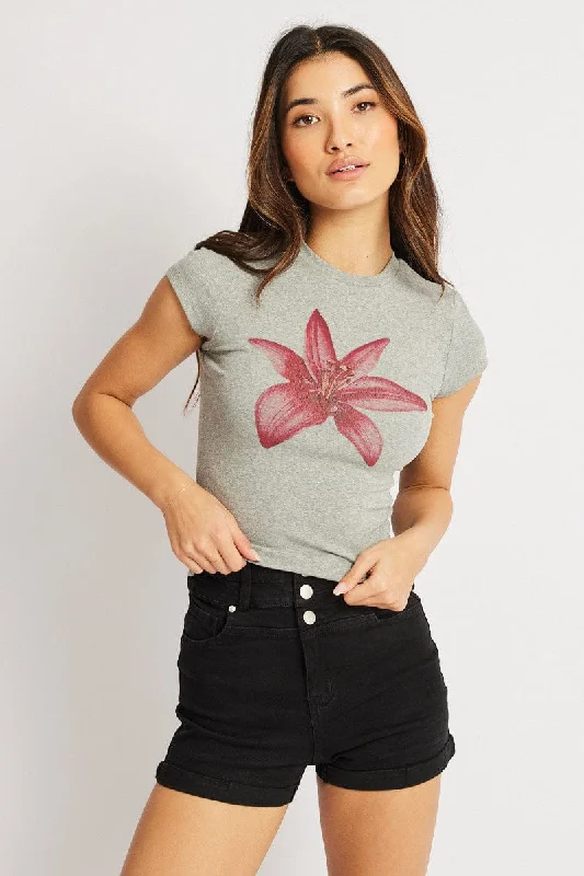 Price Cut Grey Graphic Tee Short Sleeve