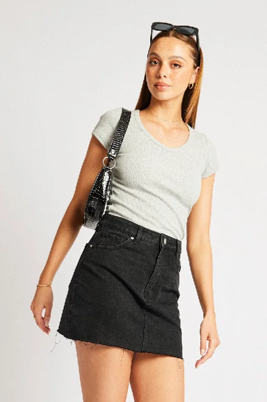 Early Bird Discount Grey T Shirt Short Sleeve V Neck