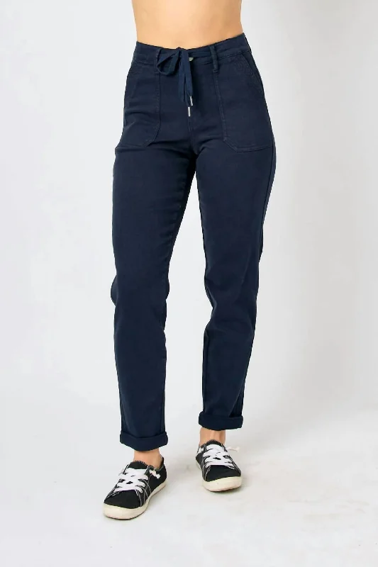 Super Bargain High Waist Garment Dyed Cuffed Jogger In Navy