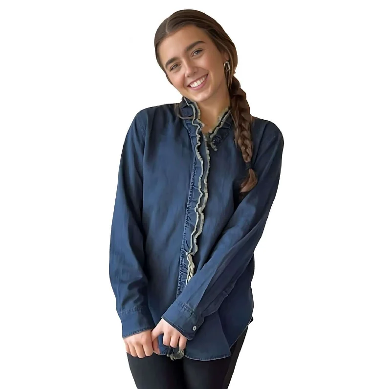 Best Bargains Cutting Edge Button Down Lace Detail Denim Top Made in USA