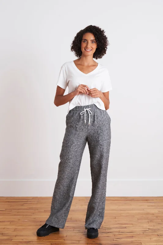 Don't Miss Laundered Linen Pants with Wide Elastic for Tummy Control and Adjustable Drawstring (Charcoal)