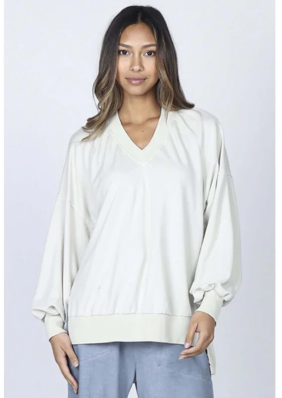 Savings Alert French Terry V-Neck with Woven Back Contrast Panel Made in USA