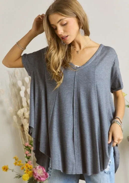 New Arrival Navy V-Neck Oversized Tee Made in USA