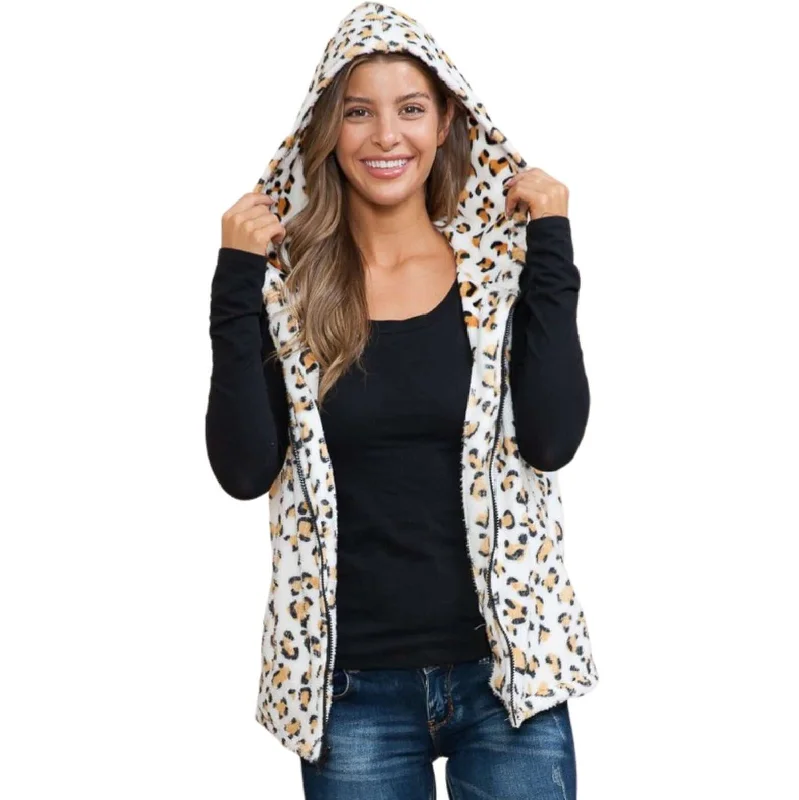 Instant Discount Soft Fleece Leopard Print Zipper Vest Made in USA