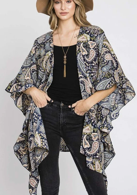 Stock Up and Save Gorgeous Paisley Print Side Ruffled Kimono Made in USA