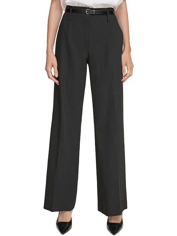 Mega Deal Petites Womens Pinstripe Office Wide Leg Pants