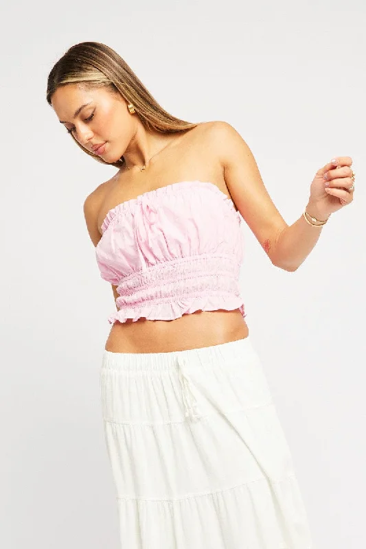 Price Fest Pink Gathered Crop Top Strapless