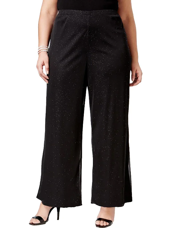 Deal Explosion Plus Womens Sparkle Mesh Palazzo Pants