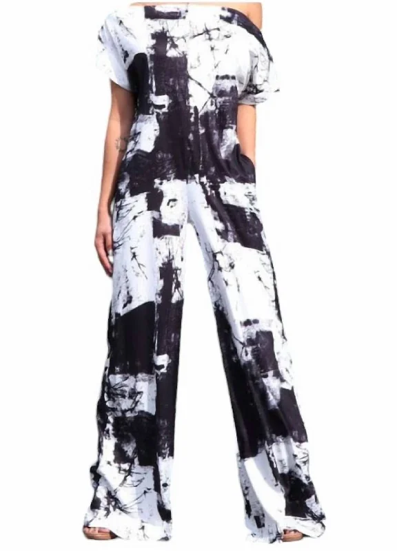 Great Bargains Printed Off Shoulder Jumpsuit In Black/white