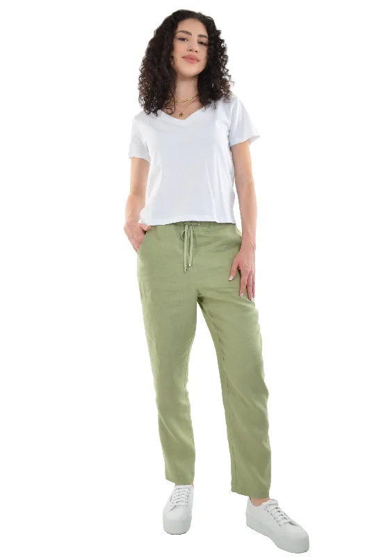 Special Price Relaxed Ankle Length Laundered Linen Pants with Pockets and Draw String