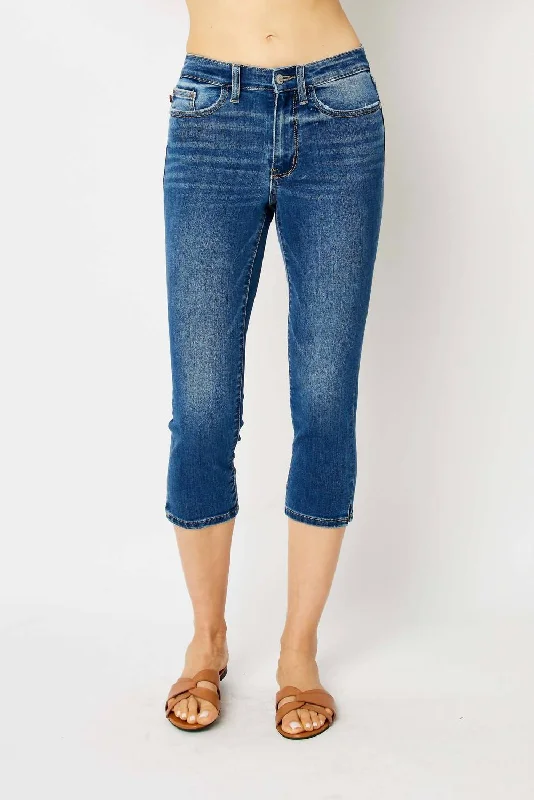 Shop and Save Skinny Fit Mid Rise Capri With Side Slit In Medium Wash