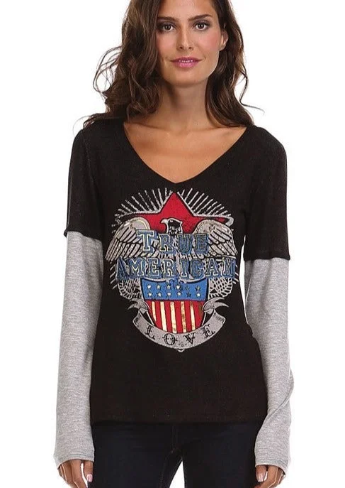 Value Deals True American Graphic V-Neck Raglan Made in USA
