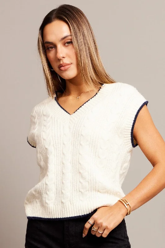 Special Price White Knit Vest V Neck