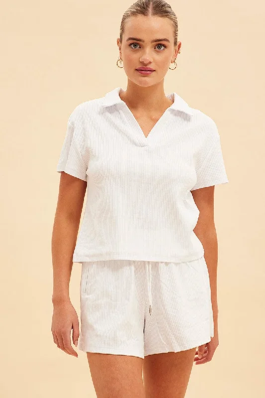 Discount Deals White Prea Rib Polo Short Sleeve Tee