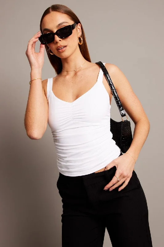Mega Sale White Sleeveless Tank Square V-neck