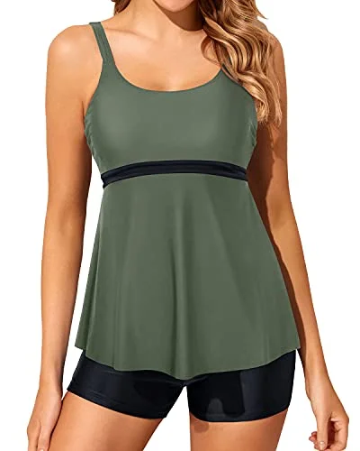 Overstock Sale 2 Piece Tankini Swimsuits For Women Modest Bathing Suits Boy Shorts-Army Green