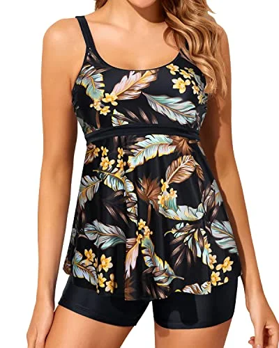Doorbuster Deal Two Piece Tankini Bathing Suits For Women Slimming Swimming Suit-Brown Leaves