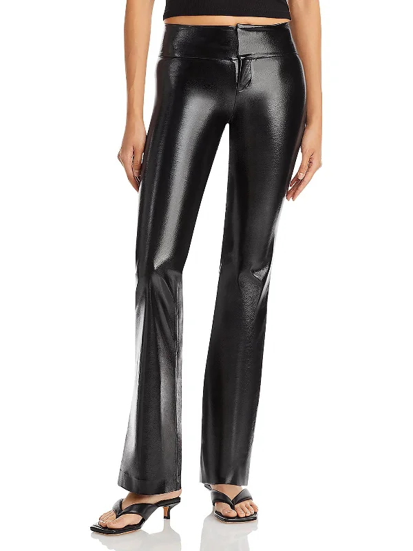 Take Advantage Womens Faux Leather Flare Flared Pants