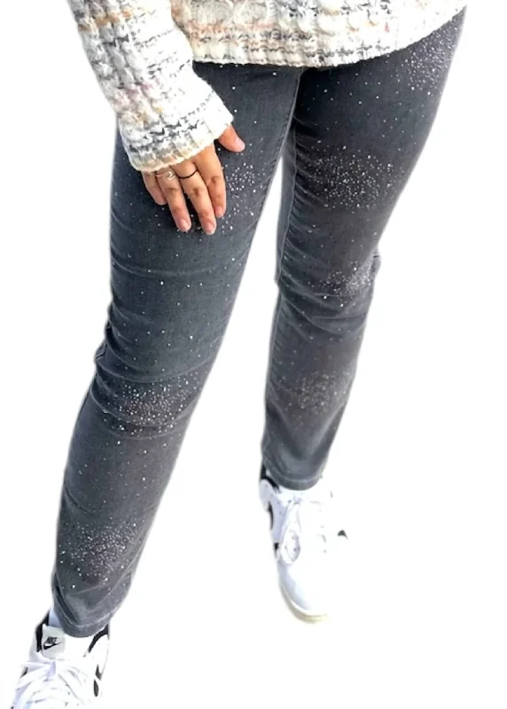 Price Smash Women's Full Bling Studded Denim Jeans In Grey Wash