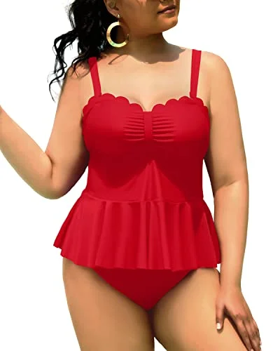 Crazy Savings Two Piece Tankini Swimsuits For Women Plus Size Tummy Control-Red