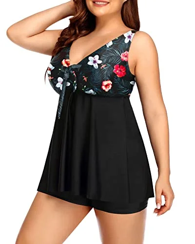 Deep Discounts Tankini Swimsuits Shorts And Tummy Control For Women-Black Floral