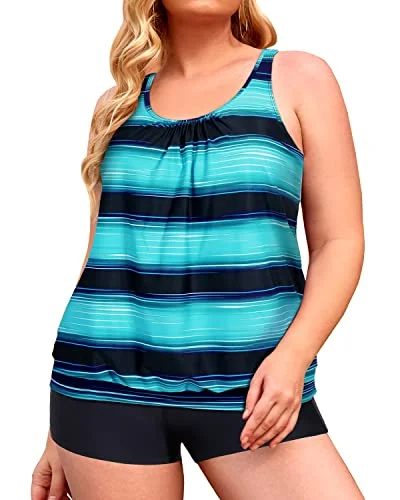 Discount Extravaganza Slimming Tummy Control Tankini Set Plus Size Swimwear-Green Stripe
