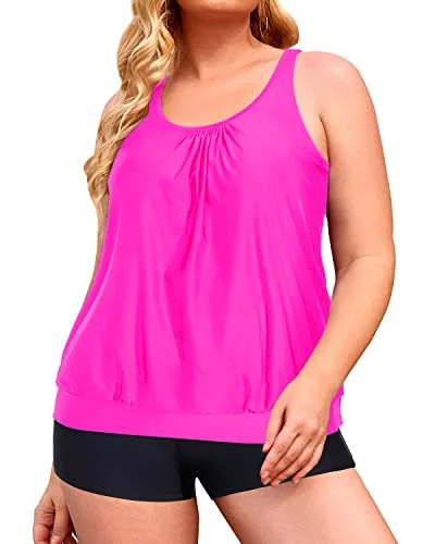 Super Sale Slimming Tummy Control Tankini Bathing Suits For Women-Hot Pink
