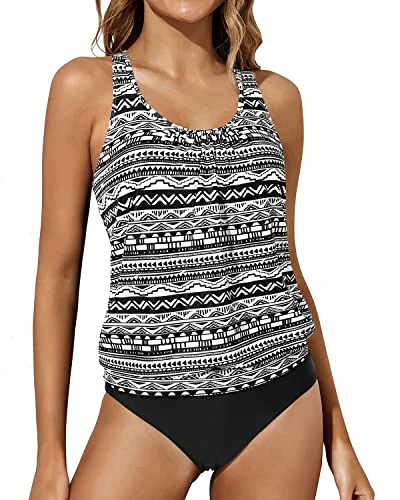 Deal of the Week Loose Fit Modest Swimwear Bathing Suits High Waisted Bottom-Black Tribal