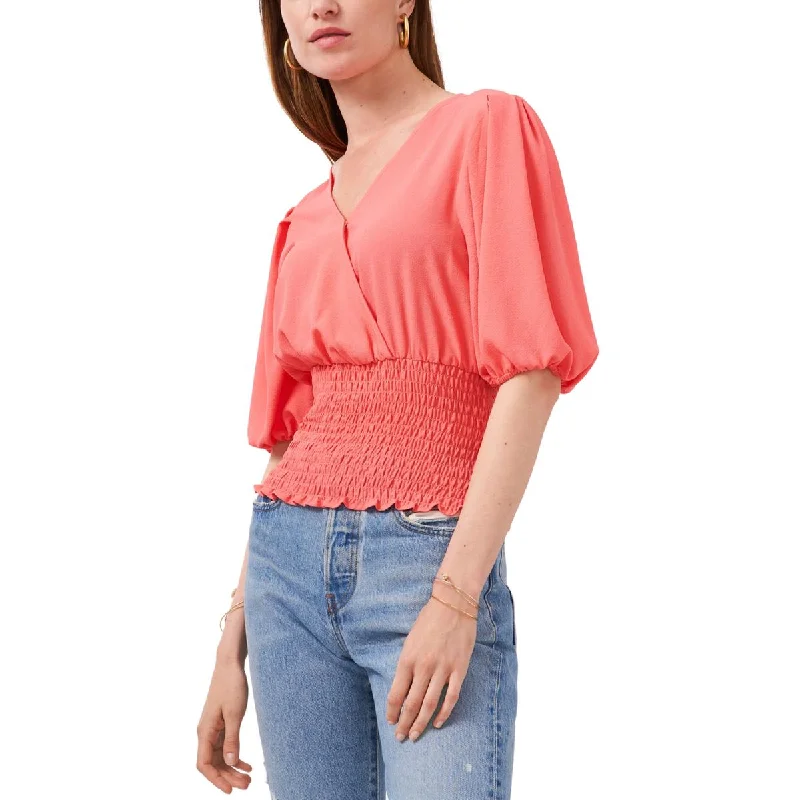 Grand Opening Sale 1.State Womens Smocked Faux Wrap Top
