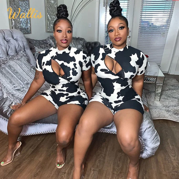 Weekend Flash Sale 2023 Sport Black Polyester Spandex Cow Print Zipper Hollow Out Skinny Outfit Party Club Short One Piece Jumpsuit Bodycon Women Weekend Flash Sale 2023 Sport Black Polyester Spandex Cow Print Zipper Hollow Out Skinny Outfit Party Club Short One Piece Jumpsuit Bodycon Women