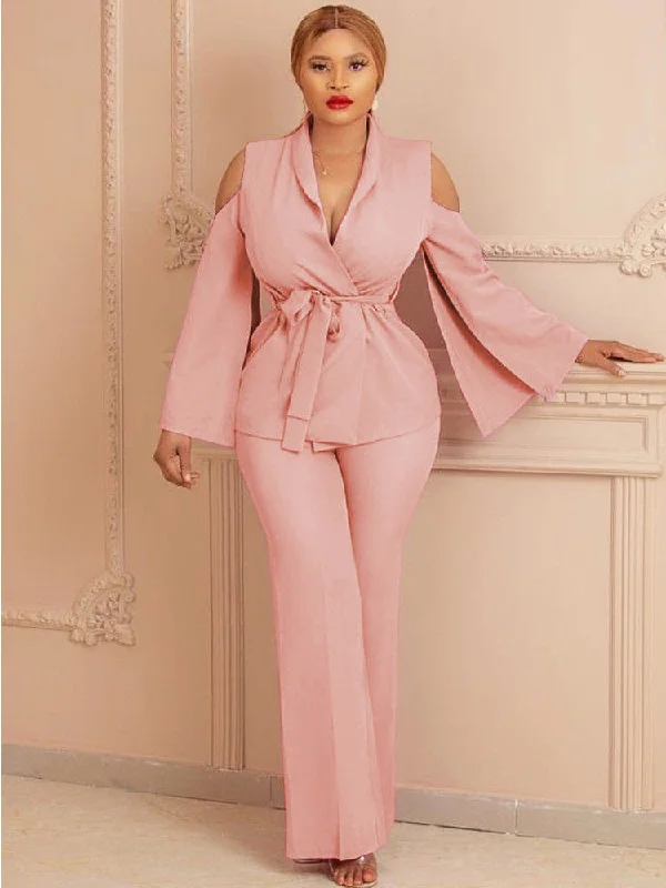 Weekend Deal Bare Shoulder Blazers and Pants Sets