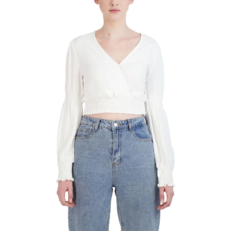 Discount Days BCBGeneration Women's Long Sleeve Surplice Smocked Crop Top