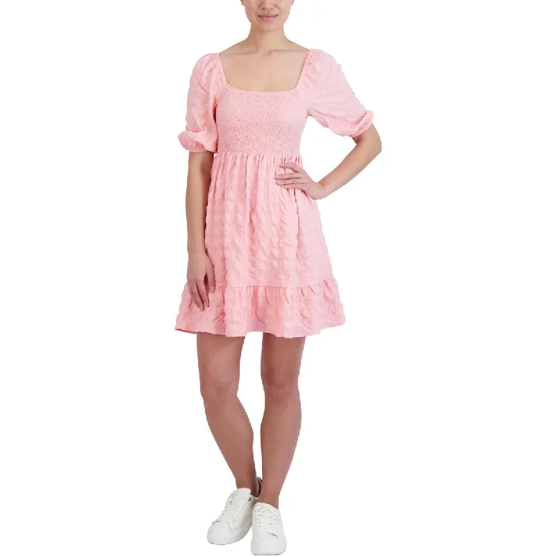 Savings Event BCBGeneration Women's Puff Sleeve Smocked Mini Dress with Ruffle Hem