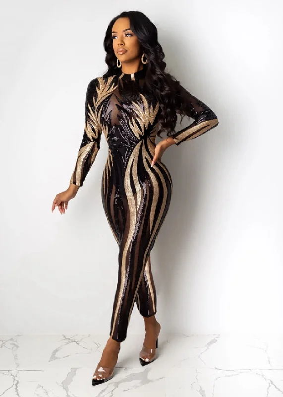 The Best Prices Black Gold Sequin Jumpsuit