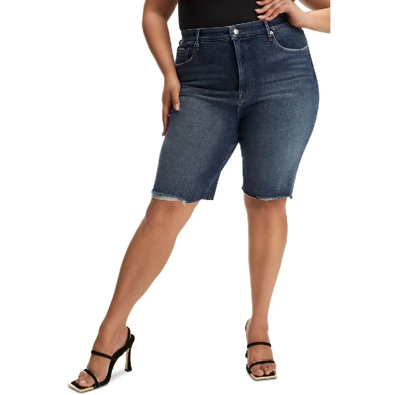 Special Savings Good American Womens Bermuda Raw Hem Mid Rise Denim Shorts