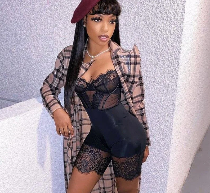 Deal Alert Hollow Out Lace Mesh Splice Rompers