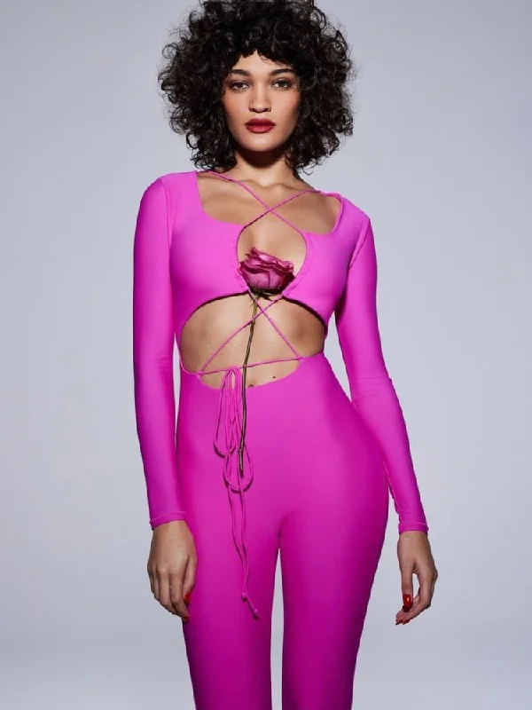 Early Access Hollow Strapless Full Sleeve Lace-up Backless Jumpsuits