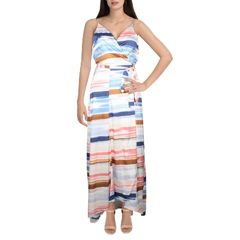 Mega Deal Hutch Women's Satin Printed Sleeveless Midi Wrap Dress