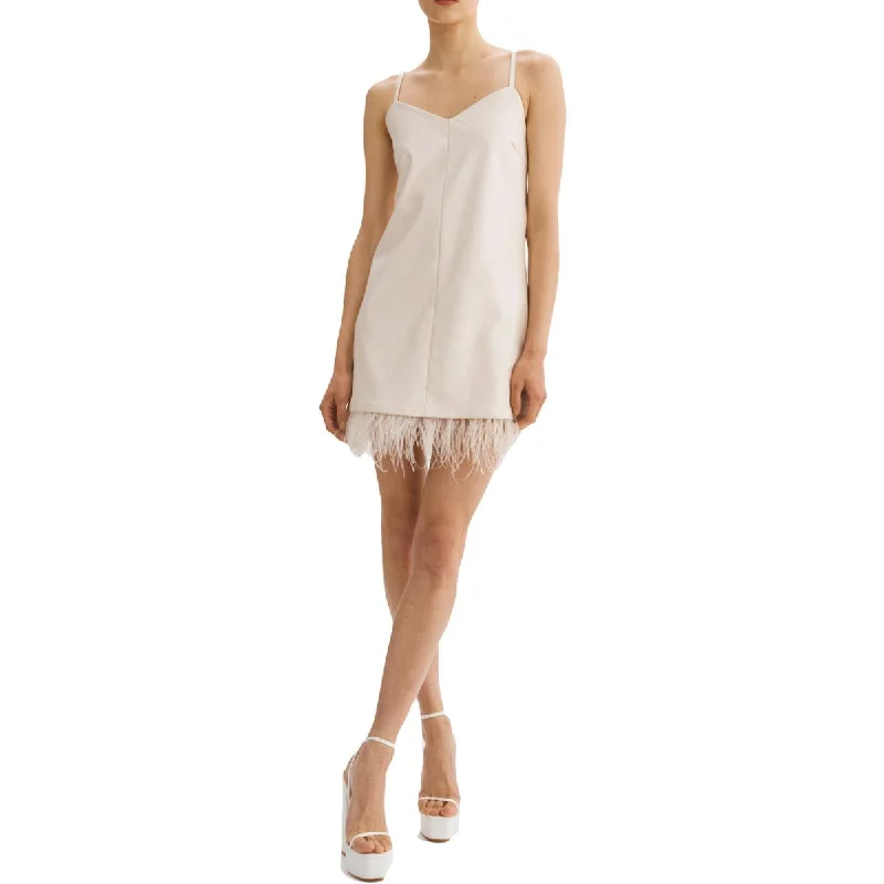 Price Blitz Lamarque Mollie Women's Faux Leather Feather Trim Sleeveless Slip Dress