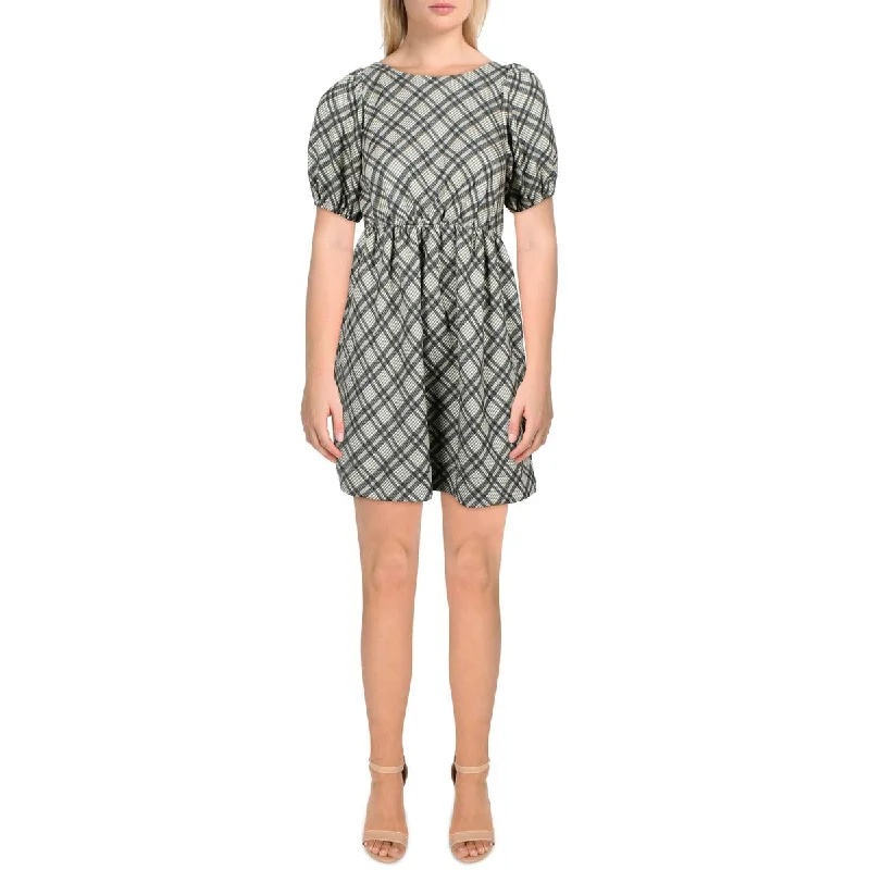 Shop and Save Line & Dot Womens Lisa Puff Sleeve Short Mini Dress