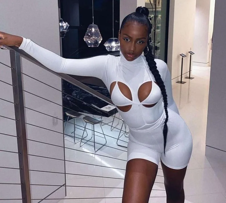 Price Meltdown Long Sleeve Bodycon Hollow Playsuit+Bra Rompers