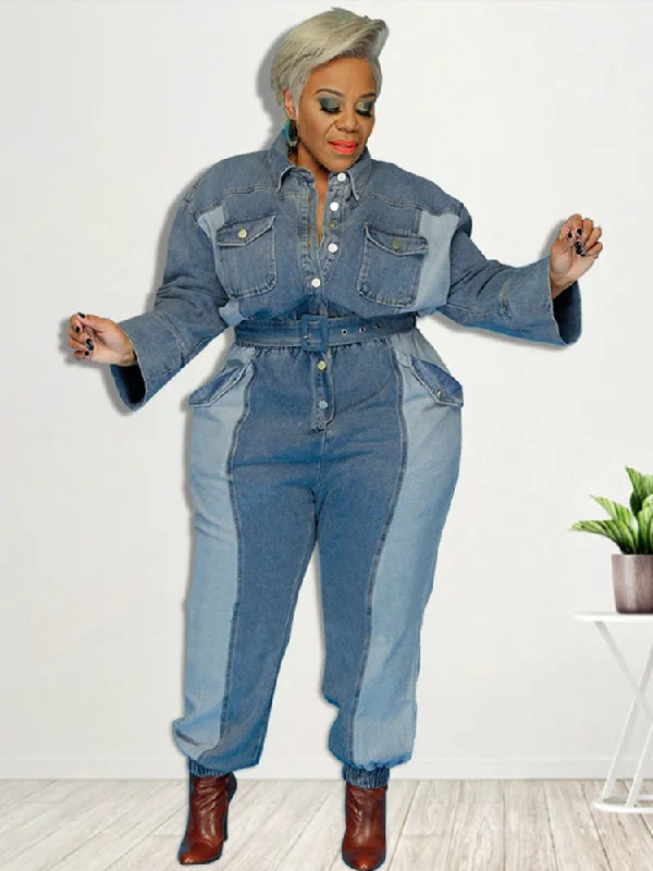 Savings Alert Long Sleeve Oversize Denim Jumpsuit