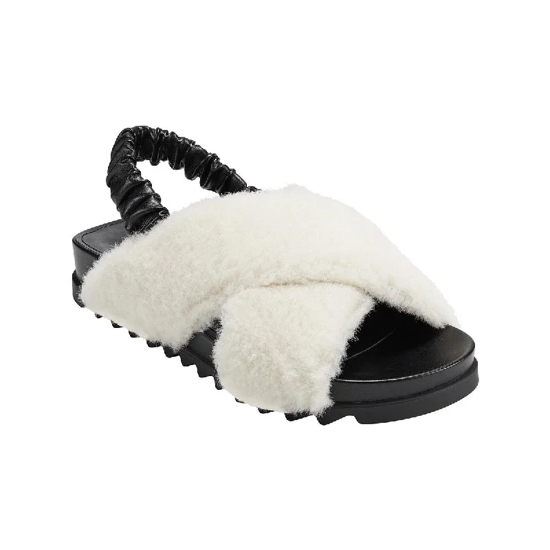 Super Sale Marc Fisher Womens Javin 2 Faux Fur Flat Slingback Sandals