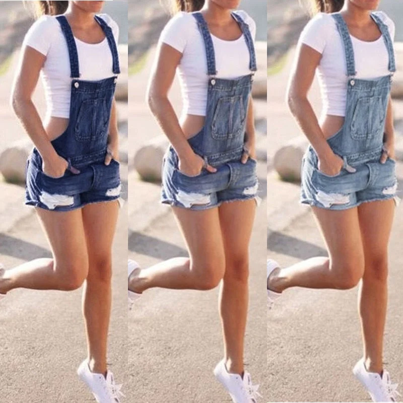 Closeout Sale Overall Ripped Denim Shorts