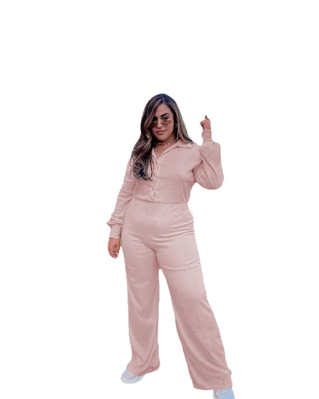 Great Deals Plus size women's new lapel shirt jumpsuit