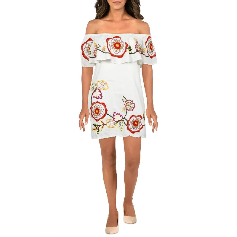 Members Only Red Carter Adelaide Women's Floral Embroidered Off The Shoulder Mini Sundress Members Only Red Carter Adelaide Women's Floral Embroidered Off The Shoulder Mini Sundress